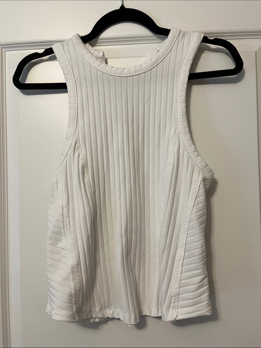 Free People White Ribbed High-Neck Tank